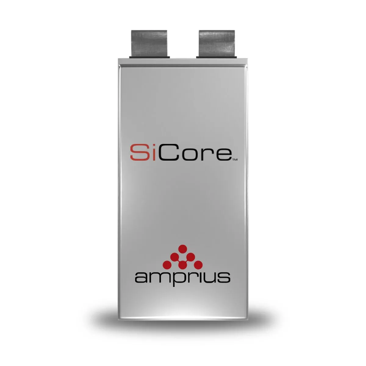 A sleek battery design featuring the branding SiCore by Amprius, showcasing its modern and efficient look.