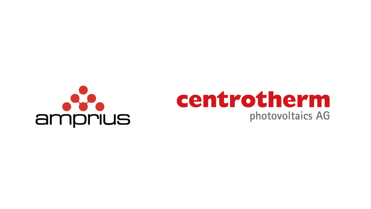 Logos of Ampriuis and centrotherm photovoltaics AG, showcasing branding elements in a clean, modern design.