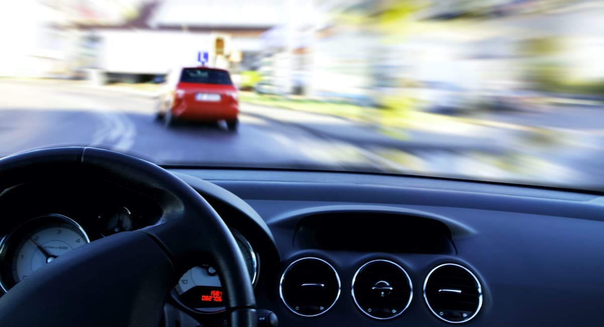 The dashboard of a futuristic electrical autonomous vehicle on the road.