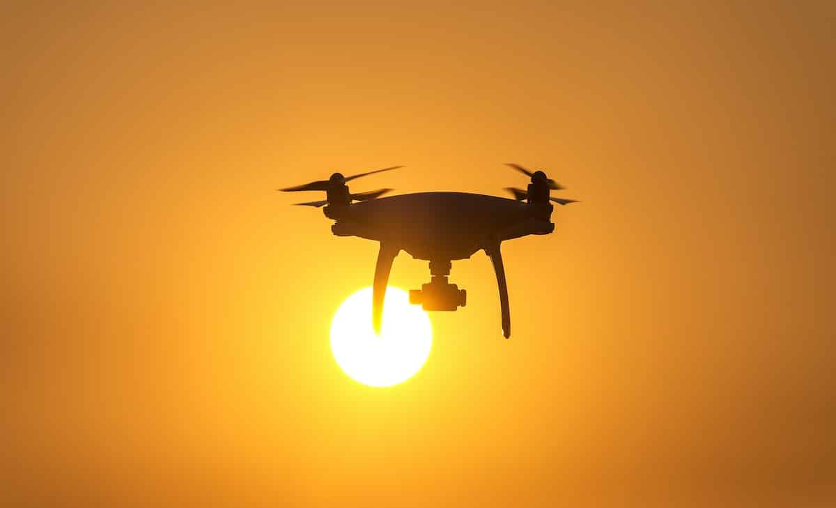 Autonomous drone at sunset demonstrating the future of battery technology led by Amprius.