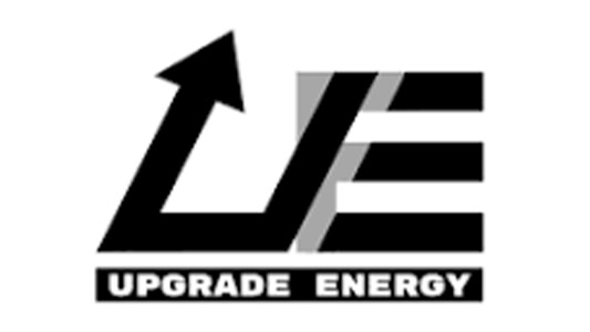 A modern logo featuring the letters 'UE' and the words 'UPGRADE ENERGY', with an upward arrow symbolizing growth and progress.